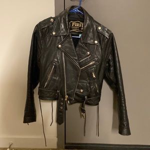 Vintage genuine leather jacket with laces